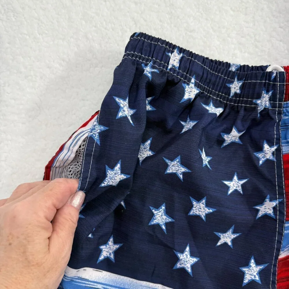 Sunsations American‎ Flag Graphic Swim Trunks Mens 10